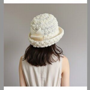Vintage 60s White Popcorn Textured Summer Straw Hat 🇨🇦